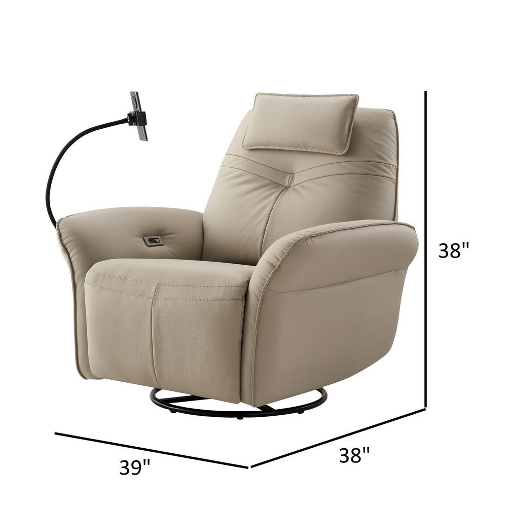 Gymi 39 Inch Swivel Power Recliner with Phone Holder Cushioned Gray By Casagear Home BM315039