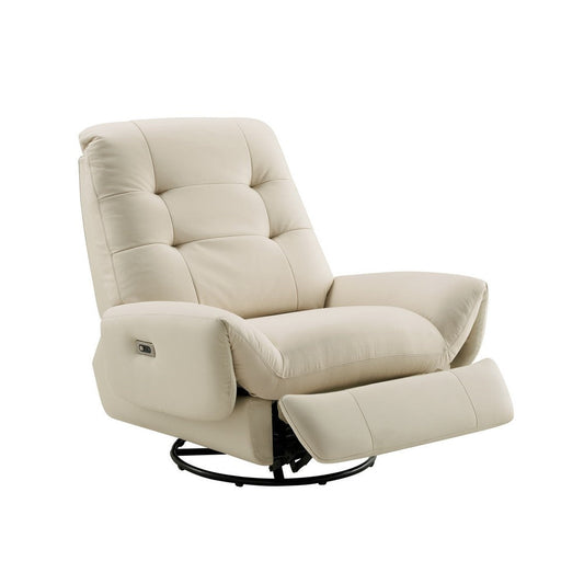 Femi 39 Inch Swivel Power Recliner Infusion Chair, Ivory Tufted Fabric By Casagear Home