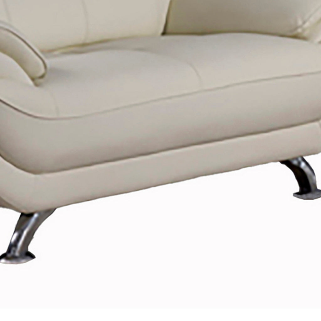 Deni 67 Inch Loveseat Tufted Ivory Real Leather Chrome Metal Legs By Casagear Home BM315043