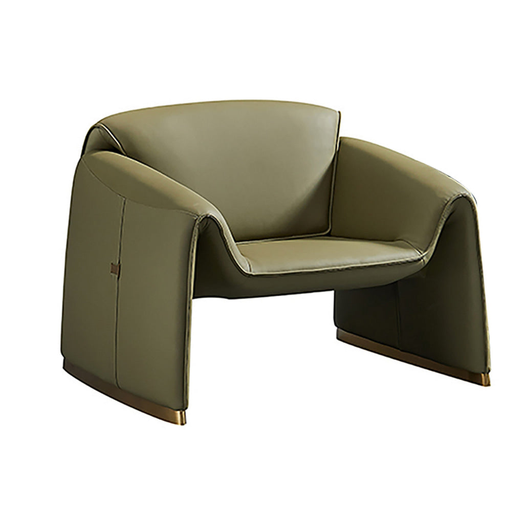 Hei 38 Inch Accent Chair Green Real Leather Upholstery Gold Metal Finish By Casagear Home BM315044