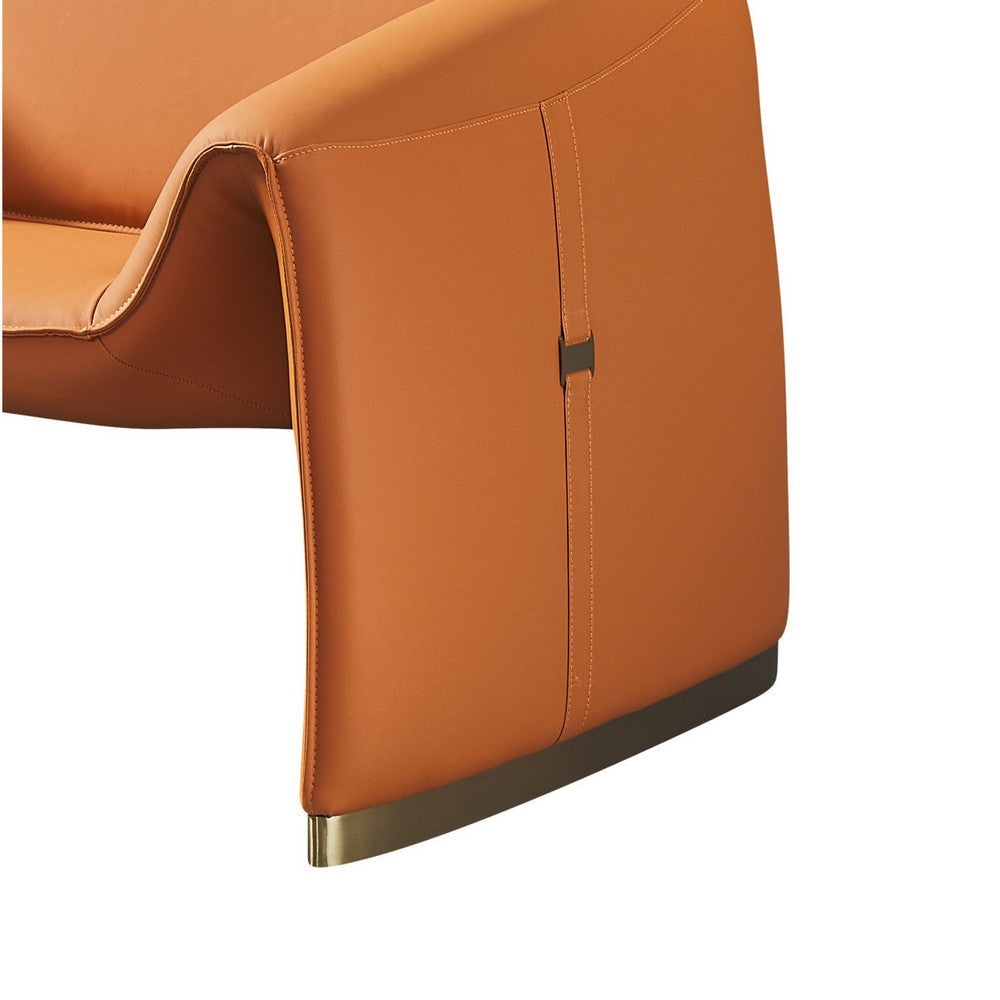 Hei 38 Inch Accent Chair Orange Real Leather Upholstery Gold Metal Finish By Casagear Home BM315046