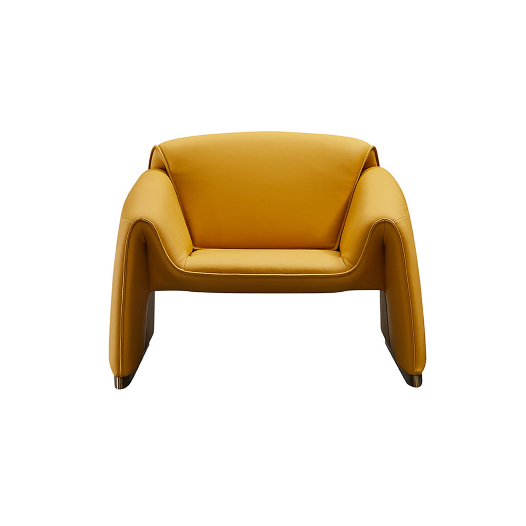 Hei 38 Inch Accent Chair Yellow Real Leather Upholstery Gold Metal Finish By Casagear Home BM315048