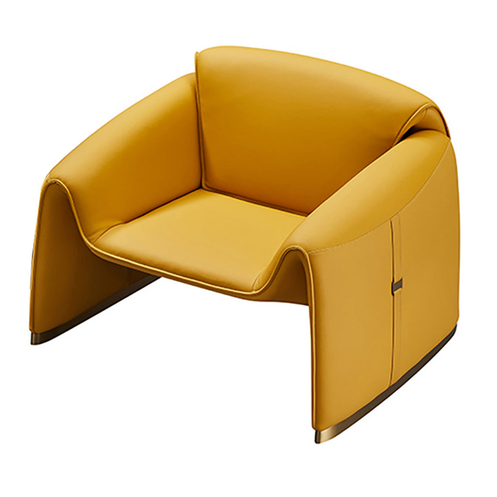 Hei 38 Inch Accent Chair Yellow Real Leather Upholstery Gold Metal Finish By Casagear Home BM315048