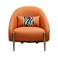 Kie 33 Inch Accent Chair Pillow Curved Orange Real Leather Gold Metal By Casagear Home BM315050