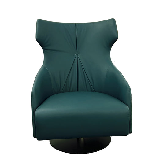 Leni 35 Inch Swivel Accent Chair Tall Back Green Real Leather Upholstery By Casagear Home BM315051