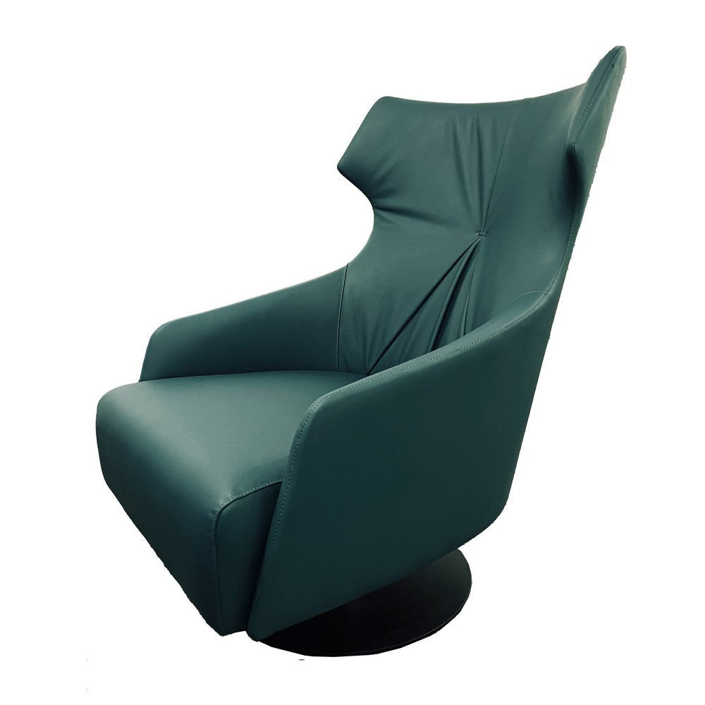 Leni 35 Inch Swivel Accent Chair Tall Back Green Real Leather Upholstery By Casagear Home BM315051