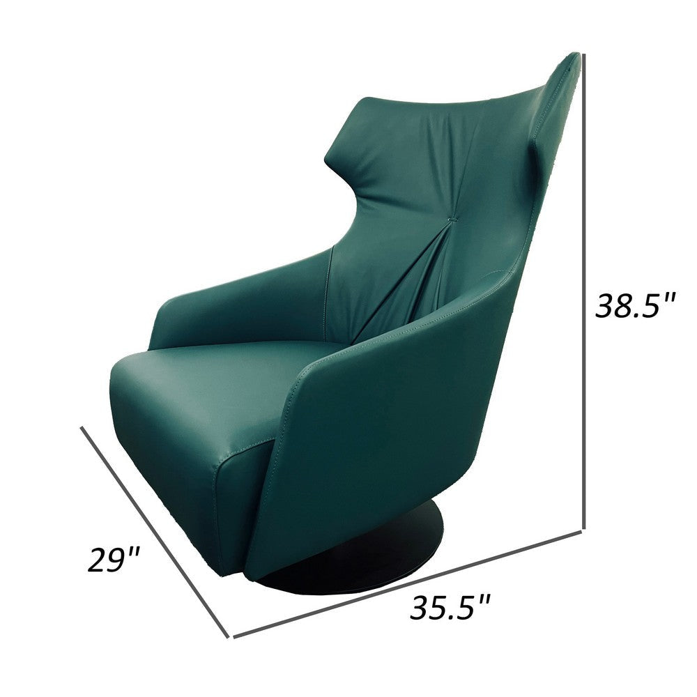 Leni 35 Inch Swivel Accent Chair Tall Back Green Real Leather Upholstery By Casagear Home BM315051