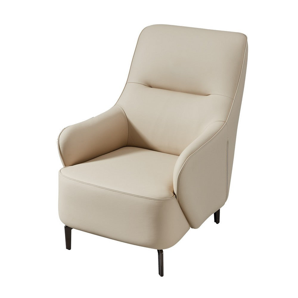 Lavy Accent Chair Armchair Tall Back Cream Real Leather Upholstery By Casagear Home BM315053