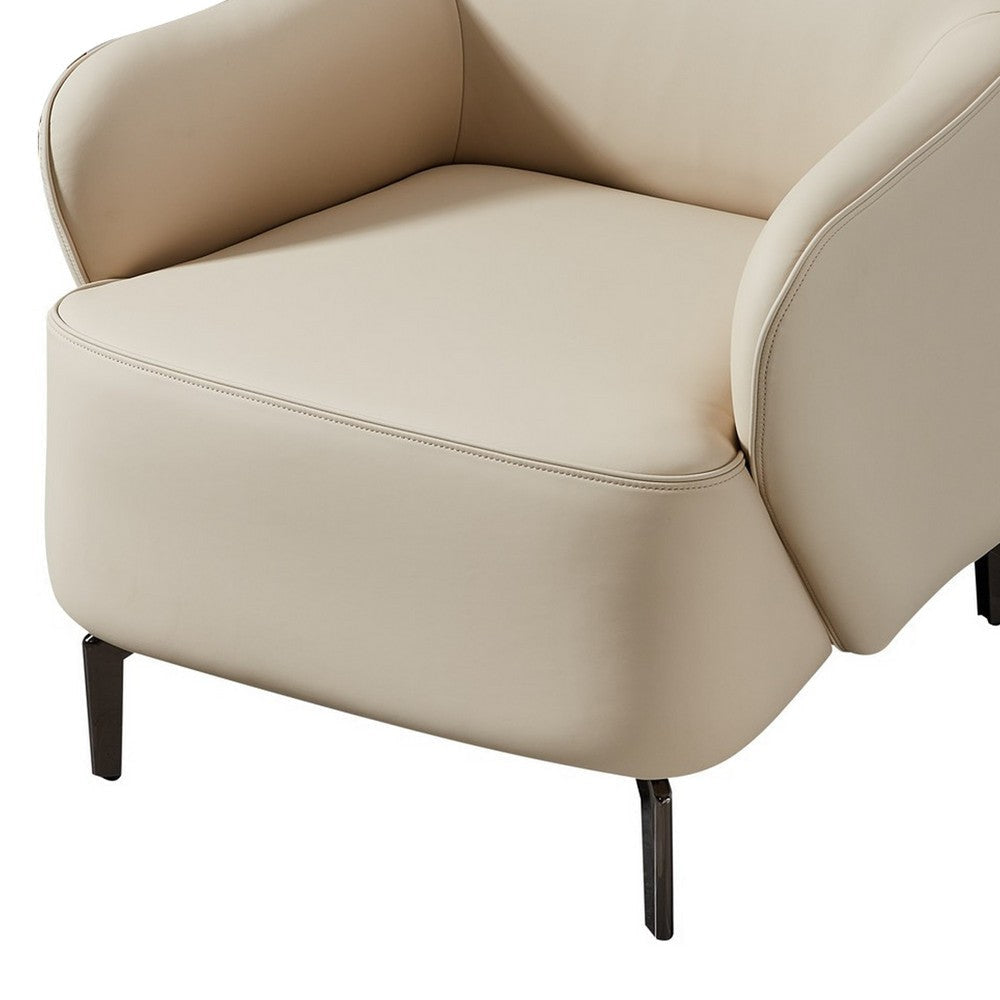 Lavy Accent Chair Armchair Tall Back Cream Real Leather Upholstery By Casagear Home BM315053