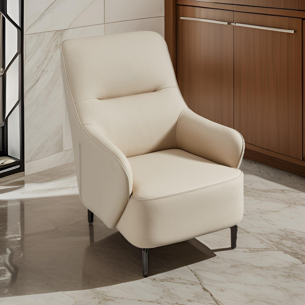 Lavy Accent Chair Armchair Tall Back Cream Real Leather Upholstery By Casagear Home BM315053