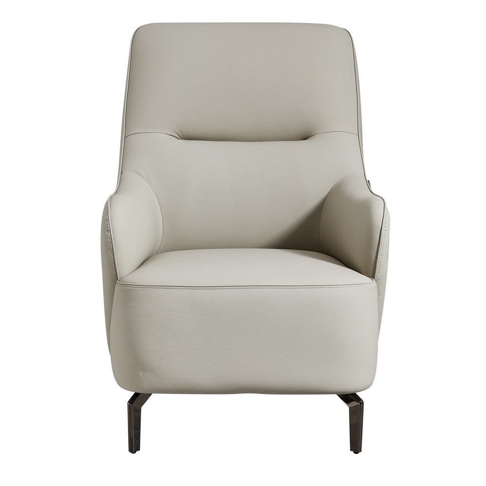 Lavy 34 Inch Accent Chair Armchair Tall Back Gray Real Leather Upholstery By Casagear Home BM315054