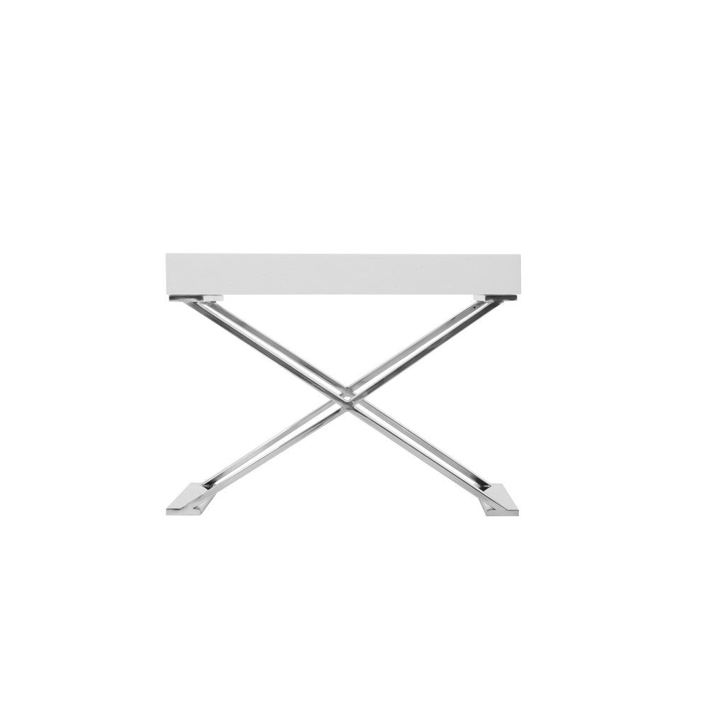 Rix 21 Inch Side End Table 1 Drawer X Shape Steel Legs White Wood Top By Casagear Home BM315058