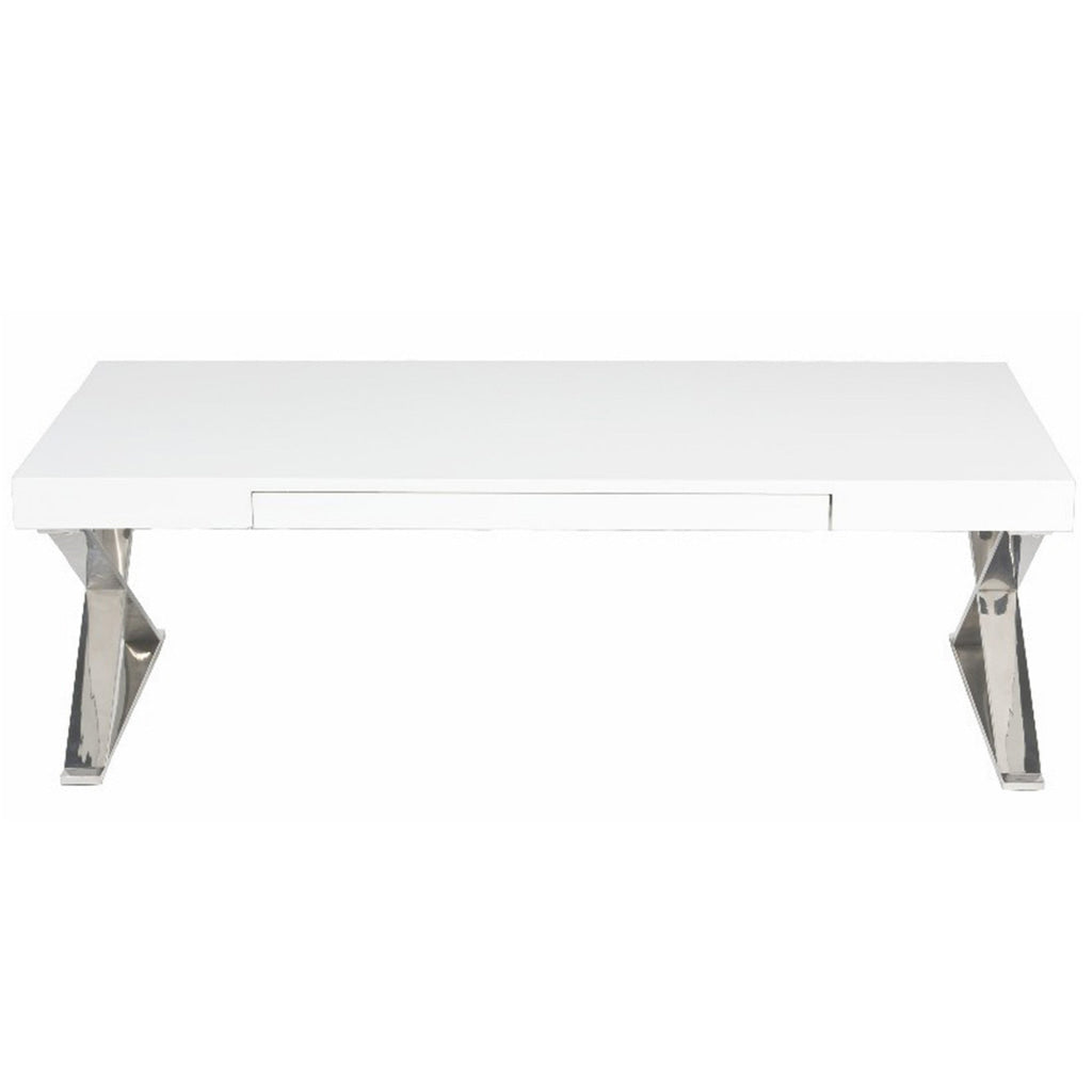 Rix 48 Inch Coffee Table 1 Drawer X Shaped Steel Legs White Wood Top By Casagear Home BM315065