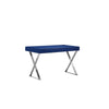 Rix 47 Inch Office Desk, Navy Wood Top, 2 Drawers, X Polished Steel Legs By Casagear Home