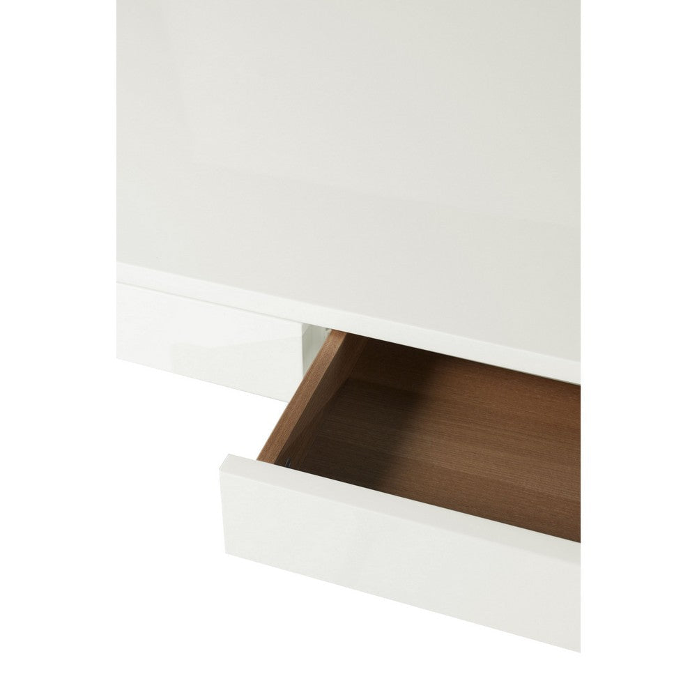 Rix 47 Inch Office Desk White Wood Top 2 Drawers X Polished Steel Legs By Casagear Home BM315070