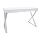 Rix 47 Inch Office Desk, White Wood Top, 2 Drawers, X Polished Steel Legs By Casagear Home