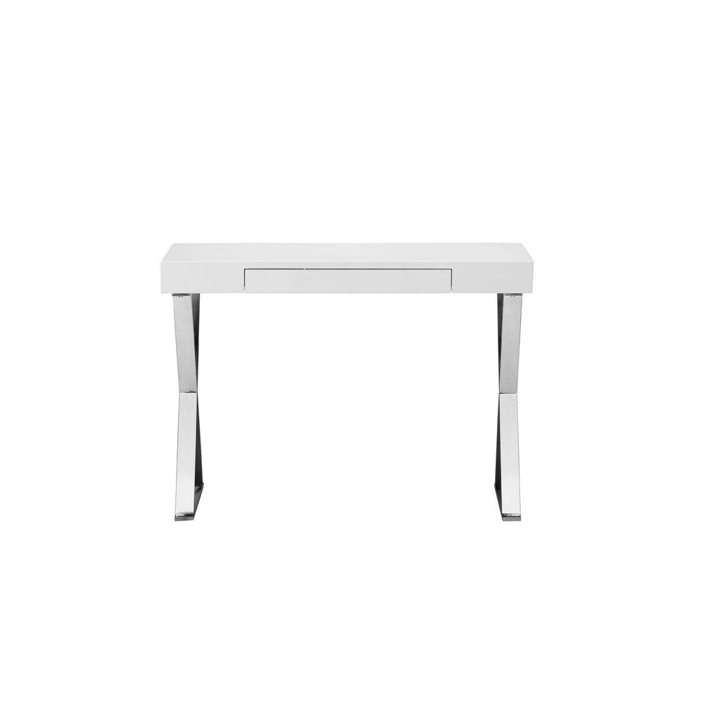 Rix 40 Inch Console Drawer White Rectangular Wood Top X Shape Steel Legs By Casagear Home BM315073