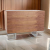 Sam 39 Inch Dresser, 3 Drawers, Sleek Chrome Steel Legs, Walnut Brown Wood By Casagear Home