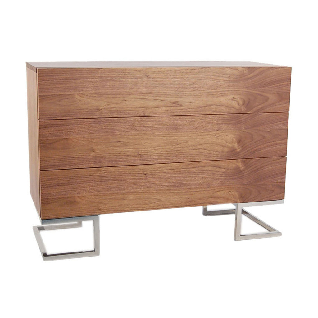 Sam 39 Inch Dresser 3 Drawers Sleek Chrome Steel Legs Walnut Brown Wood By Casagear Home BM315075