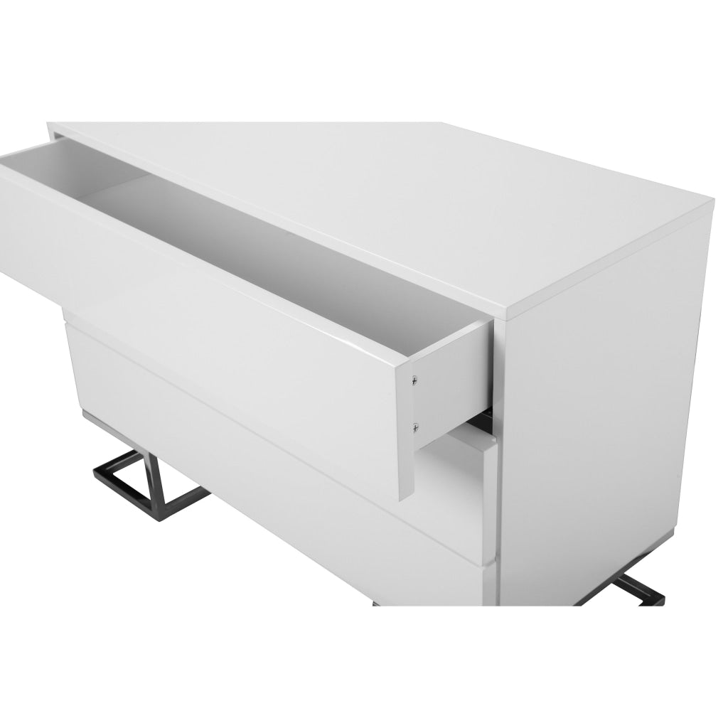 Sam 39 Inch Dresser with 3 Drawers Chrome Steel Legs White Wood Finish By Casagear Home BM315076