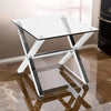 Tia 24 Inch Side End Table, Square Tempered Glass Top, X Shape Steel Legs  By Casagear Home