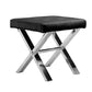 Tia 20 Inch Accent Stool Ottoman Black Faux Leather Polished Chrome Legs By Casagear Home BM315082