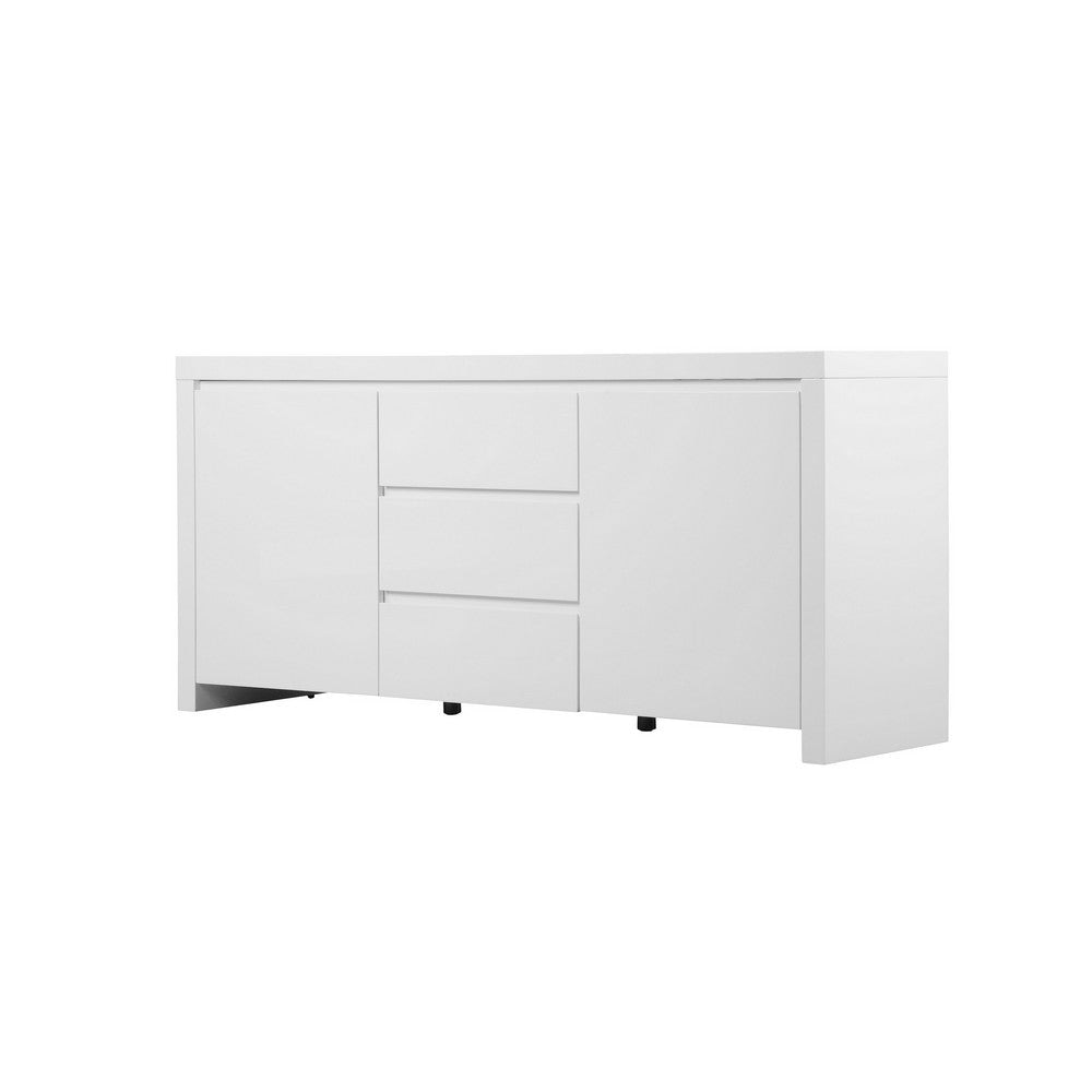 Ross 63 Inch Buffet Console Cabinet 2 Doors and 3 Drawers White Wood By Casagear Home BM315083