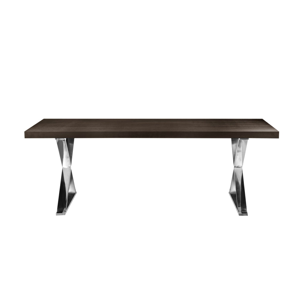 Rix 87 Inch Dining Table Espresso Brown Wood Top X Chrome Steel Legs By Casagear Home BM315090