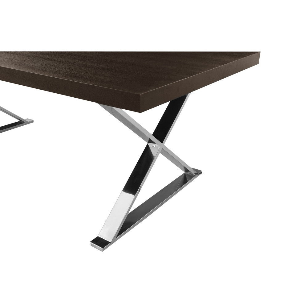 Rix 87 Inch Dining Table Espresso Brown Wood Top X Chrome Steel Legs By Casagear Home BM315090