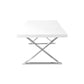 Rix 87 Inch Dining Table White Wood Top X Chrome Finished Steel Legs By Casagear Home BM315091