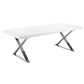 Rix 87 Inch Dining Table, White Wood Top, X Chrome Finished Steel Legs By Casagear Home