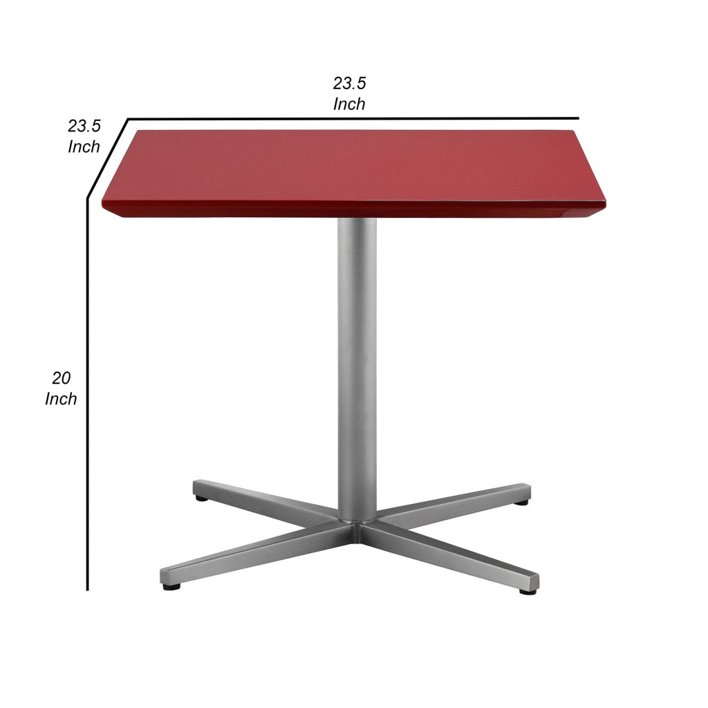 Eva 24 Inch Side End Table Square Red Lacquer Crossed Chrome Steel By Casagear Home BM315096