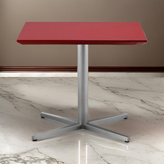 Eva 24 Inch Side End Table, Square Red Lacquer, Crossed Chrome Steel By Casagear Home