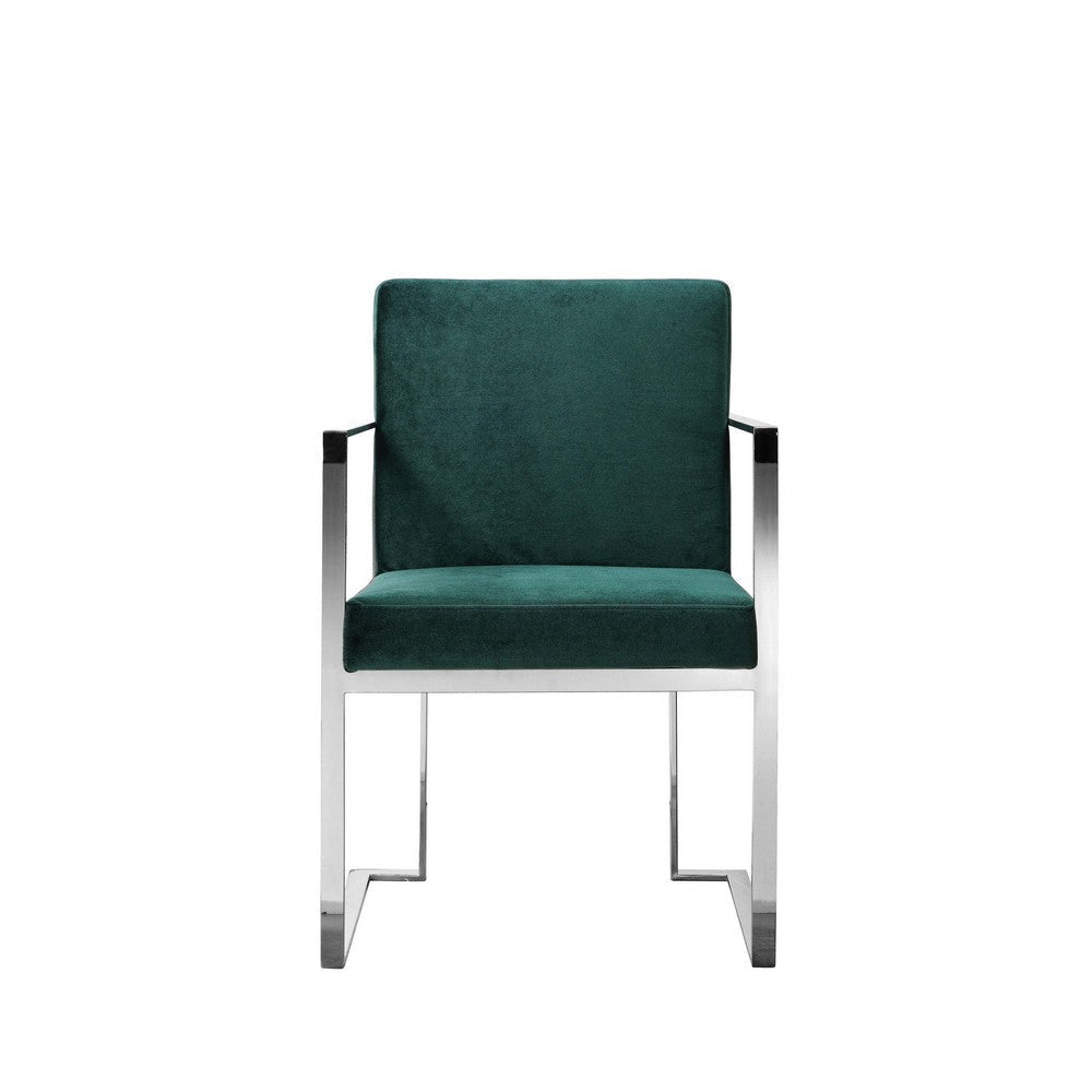 Boly 22 Inch Dining Armchair Green Velvet Cushions Chrome Steel Frame By Casagear Home BM315102