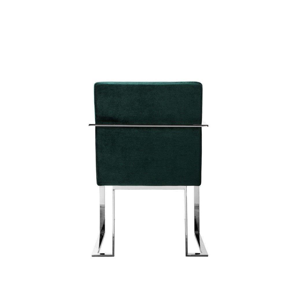 Boly 22 Inch Dining Armchair Green Velvet Cushions Chrome Steel Frame By Casagear Home BM315102