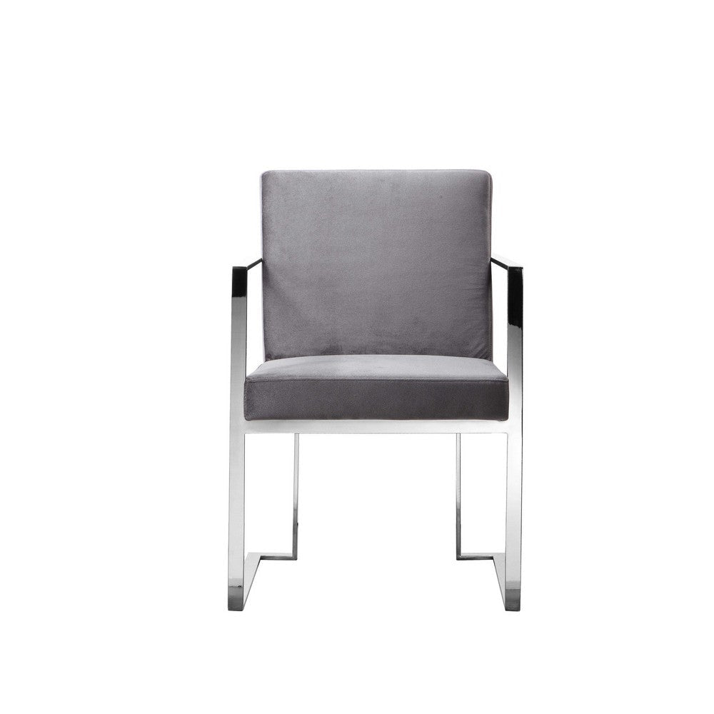 Boly 22 Inch Dining Armchair Gray Velvet Cushions Chrome Steel Frame By Casagear Home BM315104