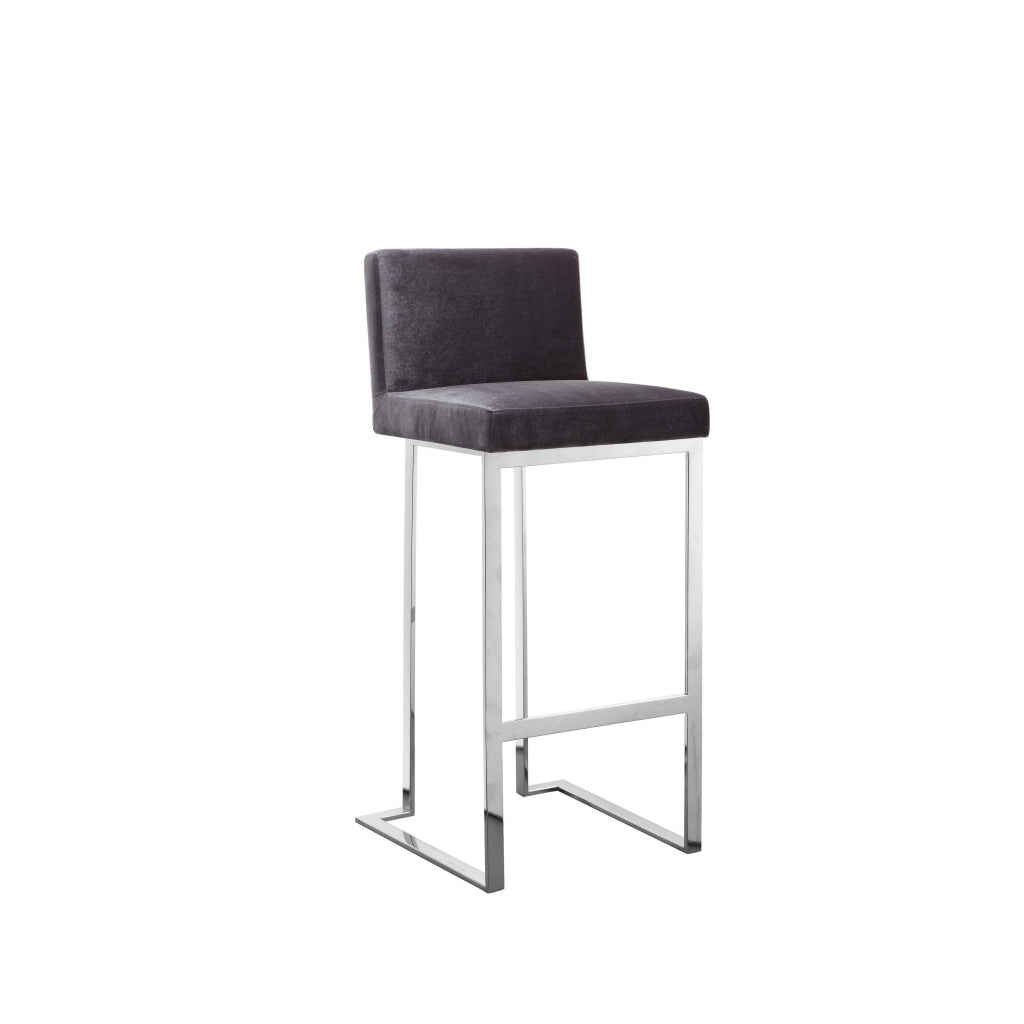 Boly 30 Inch Barstool Chair Gray Velvet Foam Cushions Chrome Steel By Casagear Home BM315106