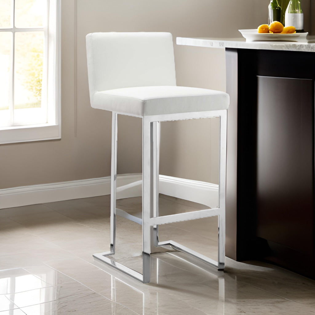 Boly 30 Inch Barstool Chair White Faux Leather Cushions Chrome Steel By Casagear Home BM315107