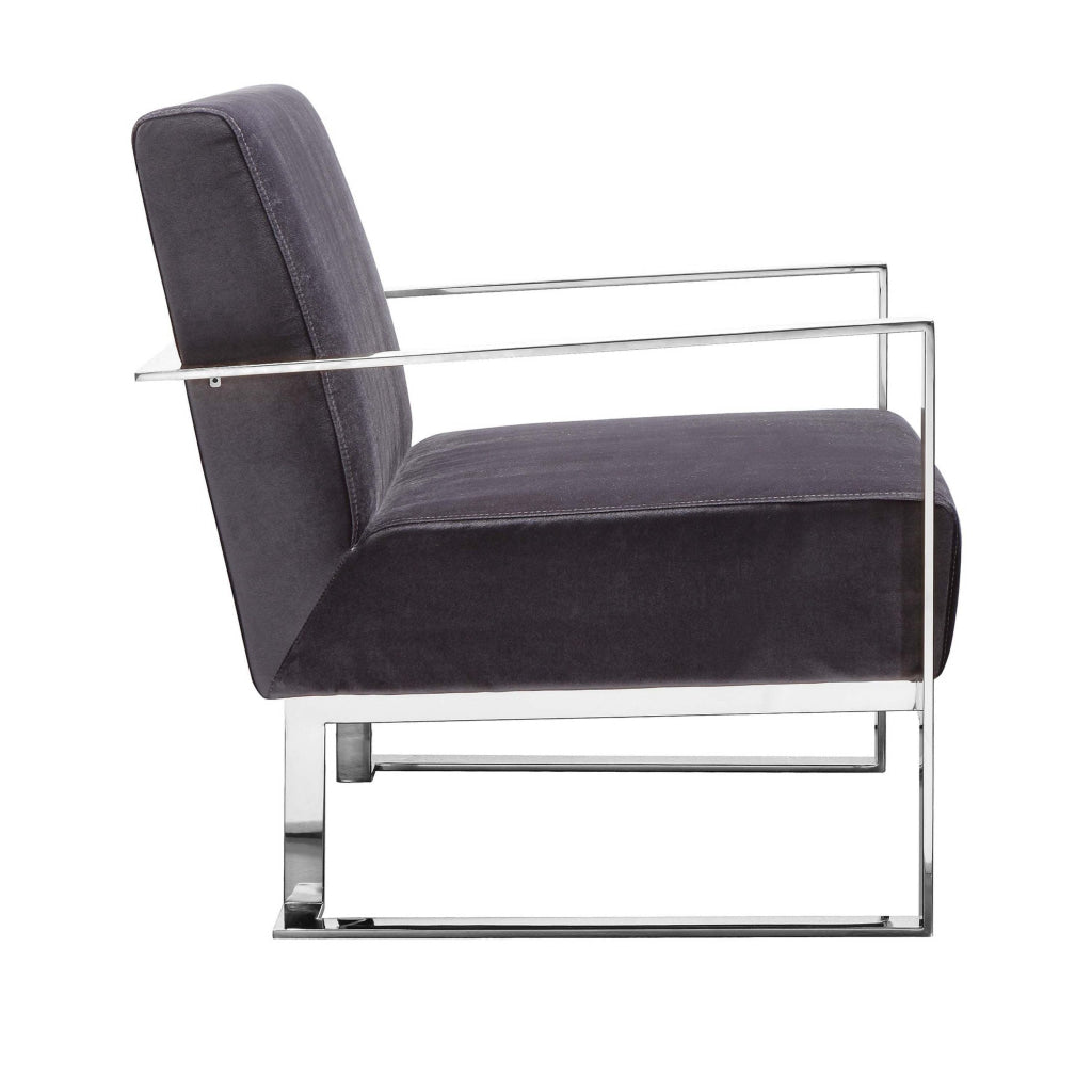 Boly 28 Inch Lounge Chair Gray Velvet Foam Cushions Chrome Steel Base By Casagear Home BM315112