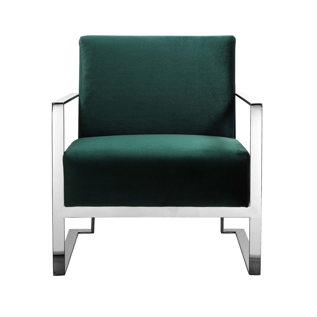 Boly 28 Inch Lounge Chair Green Velvet Foam Cushions Chrome Steel Base By Casagear Home BM315113