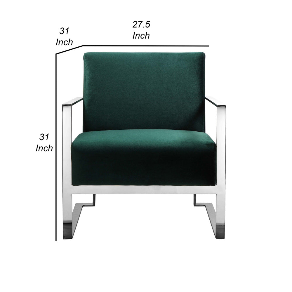 Boly 28 Inch Lounge Chair Green Velvet Foam Cushions Chrome Steel Base By Casagear Home BM315113