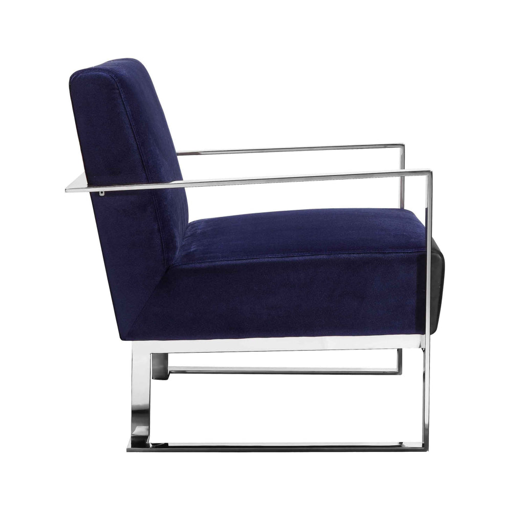 Boly 28 Inch Lounge Chair Navy Velvet Foam Cushions Chrome Steel Base By Casagear Home BM315115