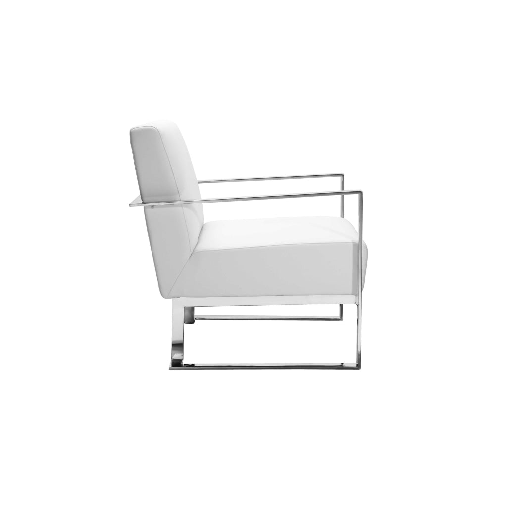 Boly 28 Inch Lounge Chair White Faux Leather Cushions Chrome Steel Base By Casagear Home BM315116