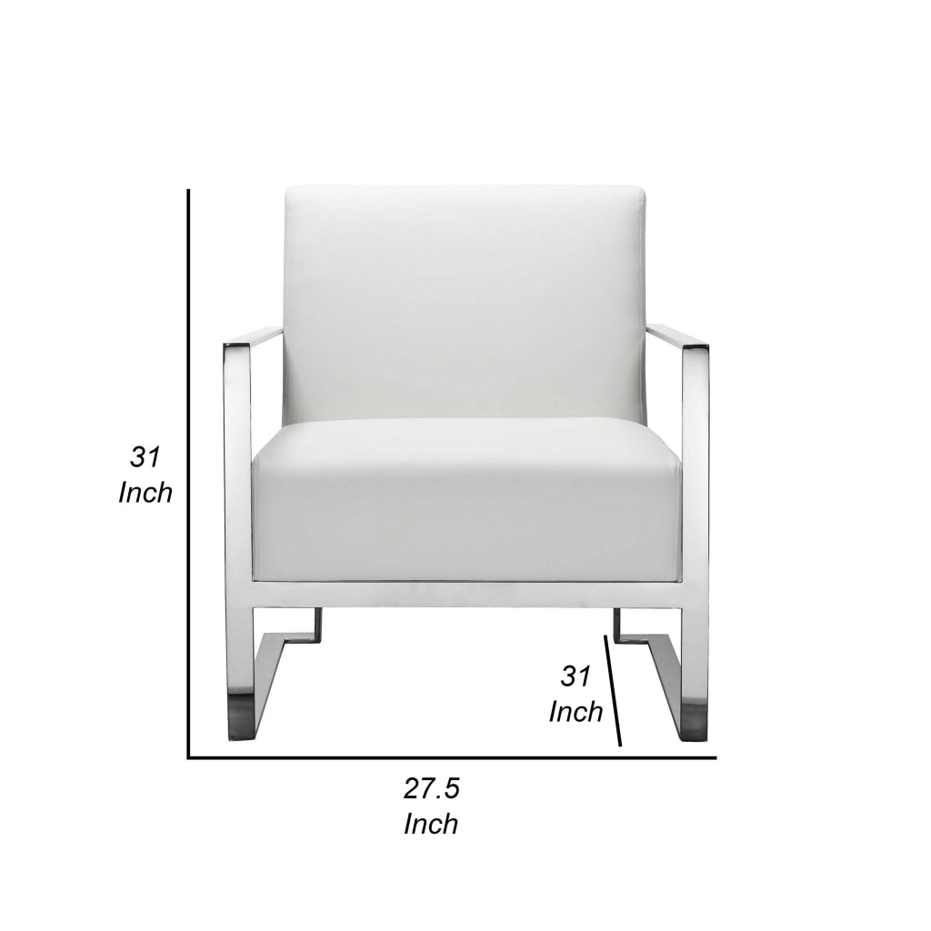 Boly 28 Inch Lounge Chair White Faux Leather Cushions Chrome Steel Base By Casagear Home BM315116