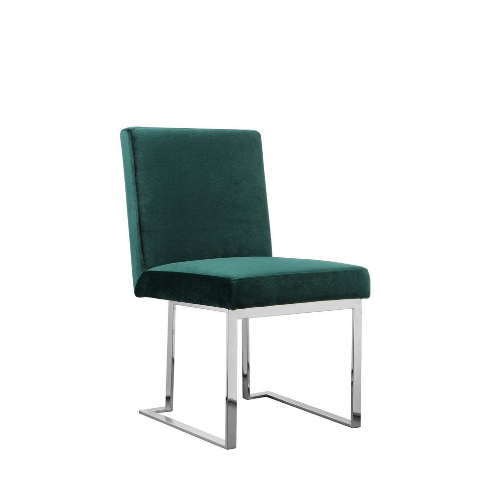 Boly 19 Inch Dining Chair Set of 2 Green Velvet Foam Chrome Steel Base By Casagear Home BM315118