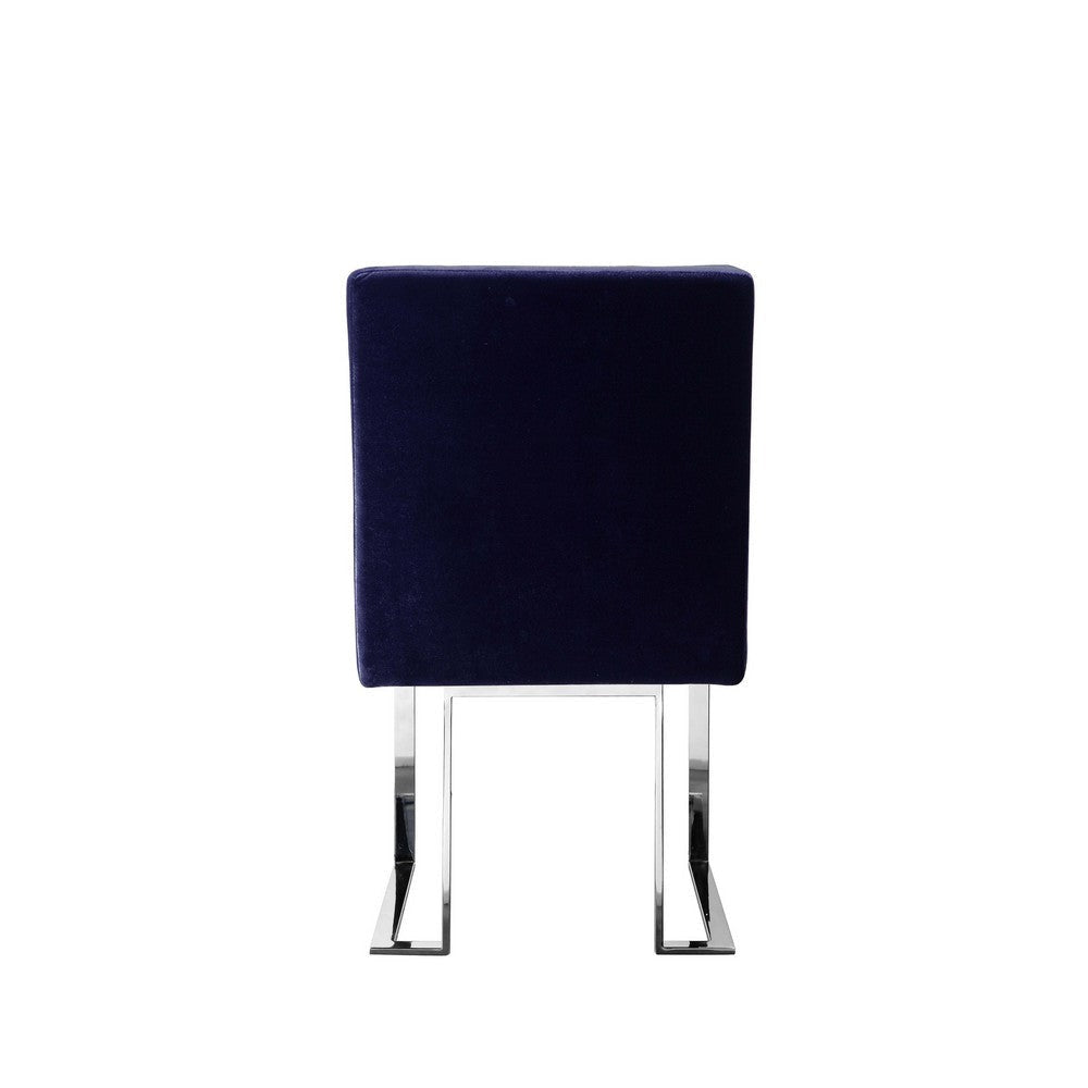 Boly 19 Inch Dining Chair Set of 2 Navy Blue Velvet Foam Chrome Steel By Casagear Home BM315120