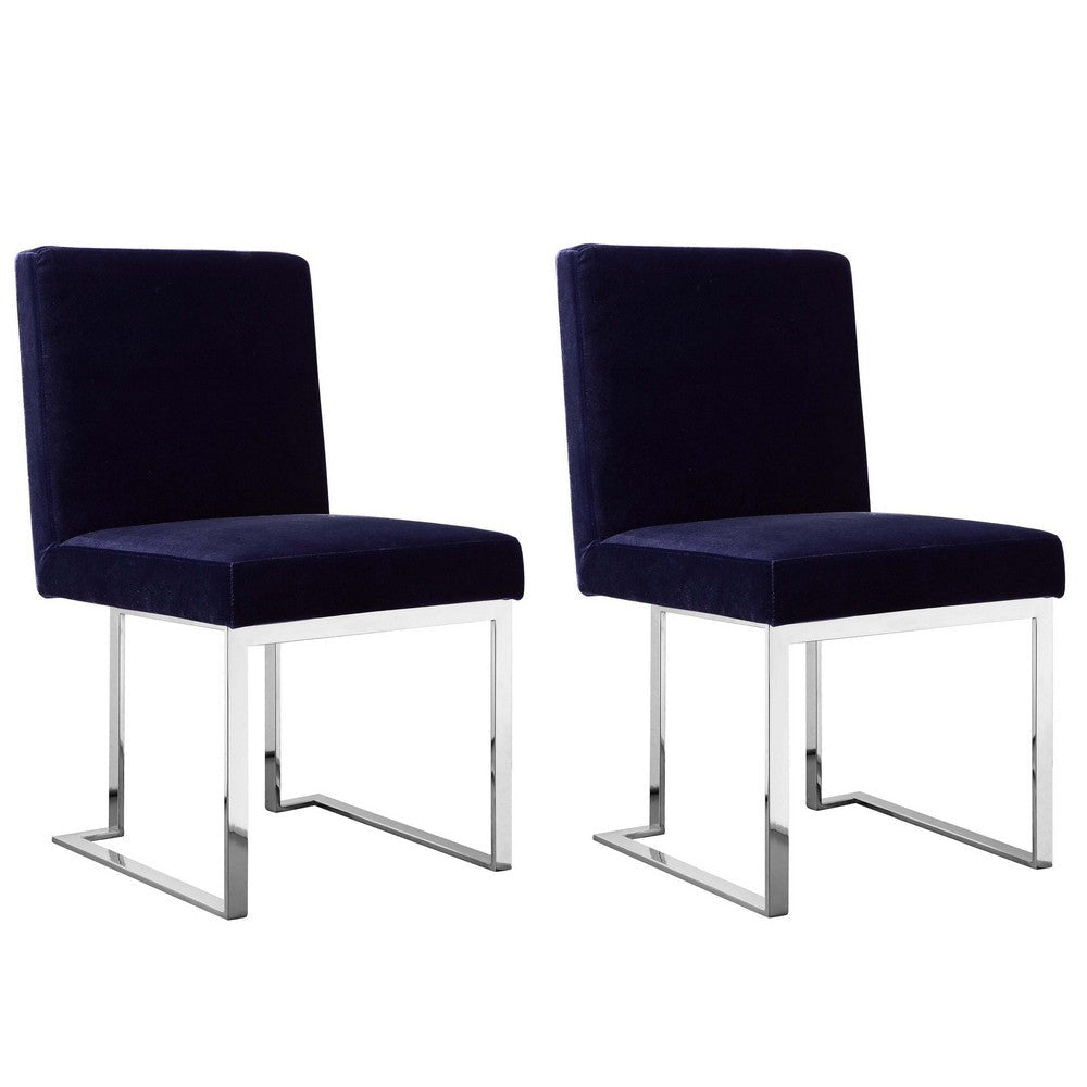 Boly 19 Inch Dining Chair Set of 2 Navy Blue Velvet Foam Chrome Steel By Casagear Home BM315120