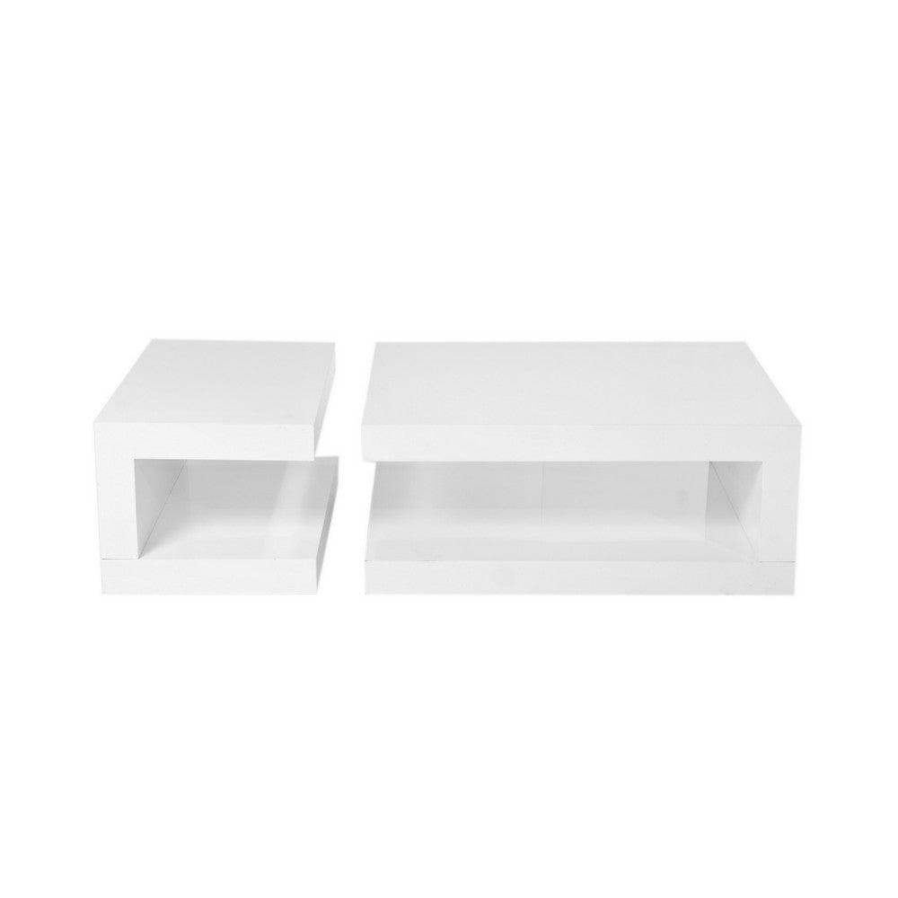 Jack 2 Piece Coffee Table Set, 2 Tiers, Tempered Glass, White Lacquer By Casagear Home