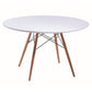 Ben 47 Inch Dining Table Round White Lacquer Tapered Legs Wood Metal By Casagear Home BM315125