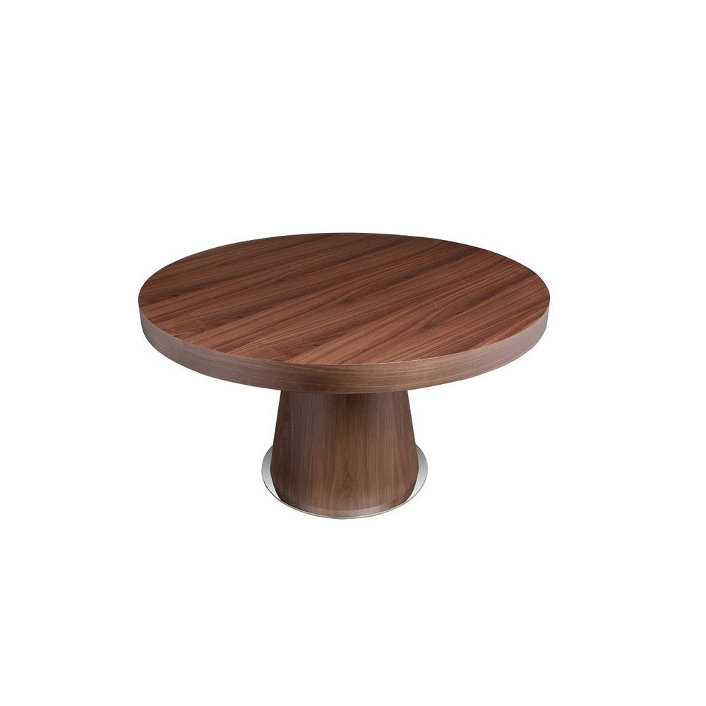 John 53 Inch Dining Table, Walnut Brown Round Wood Top, Padestal Base By Casagear Home